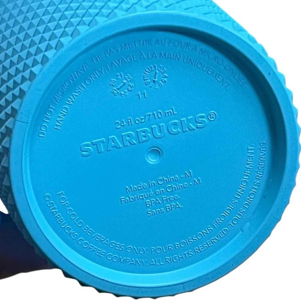 Starbucks Cold Beverage Blue Ombré Textured Jewel Sparkle Tumbler w/Straw 24 oz